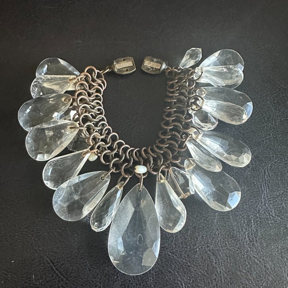 MCM Lucite Graduated Charmed Metal Ornate Link Vintage Bracelet 1960's